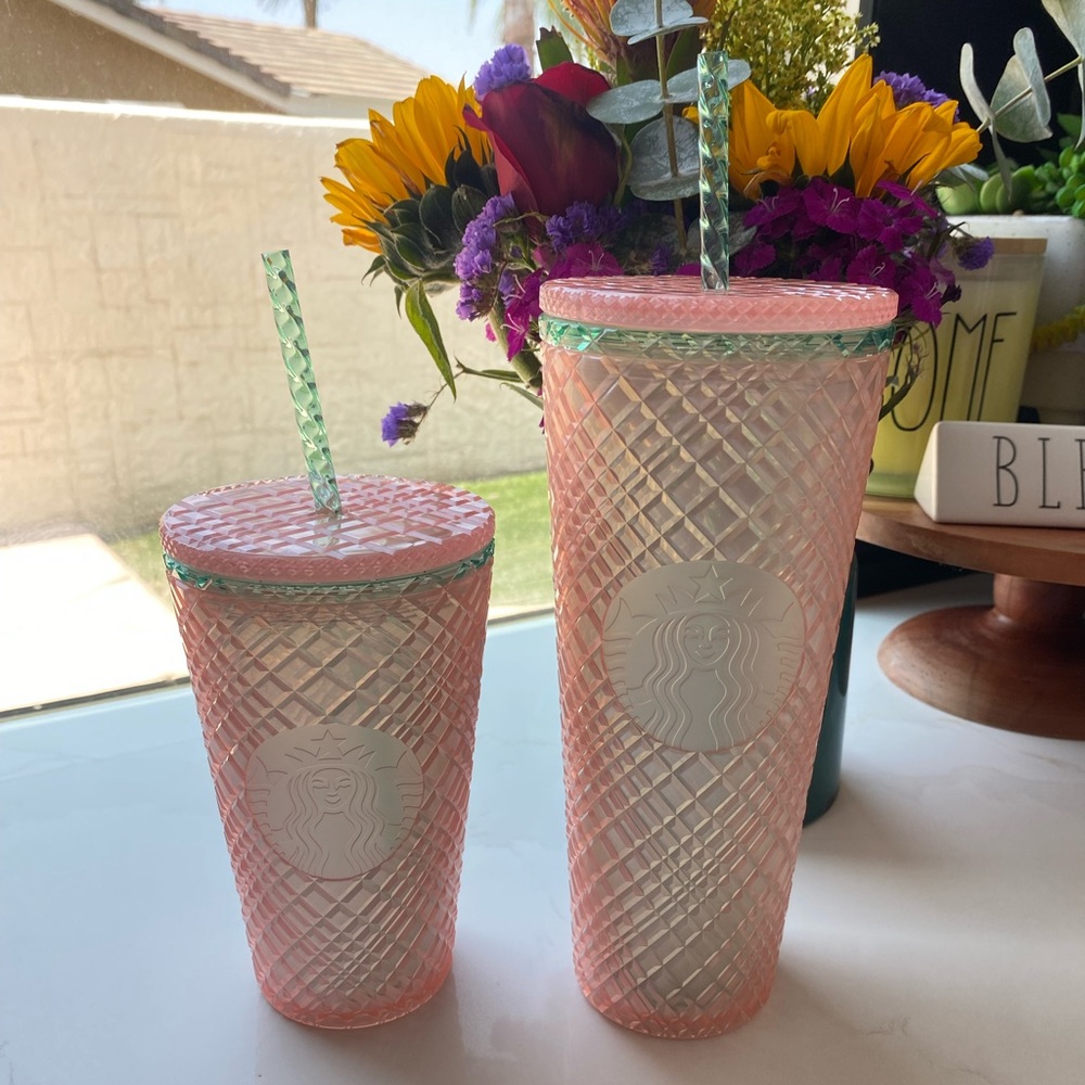 🩷Starbucks Summer 2023 Pink Jeweled Pearl Cold Cup Tumbler Set🩷